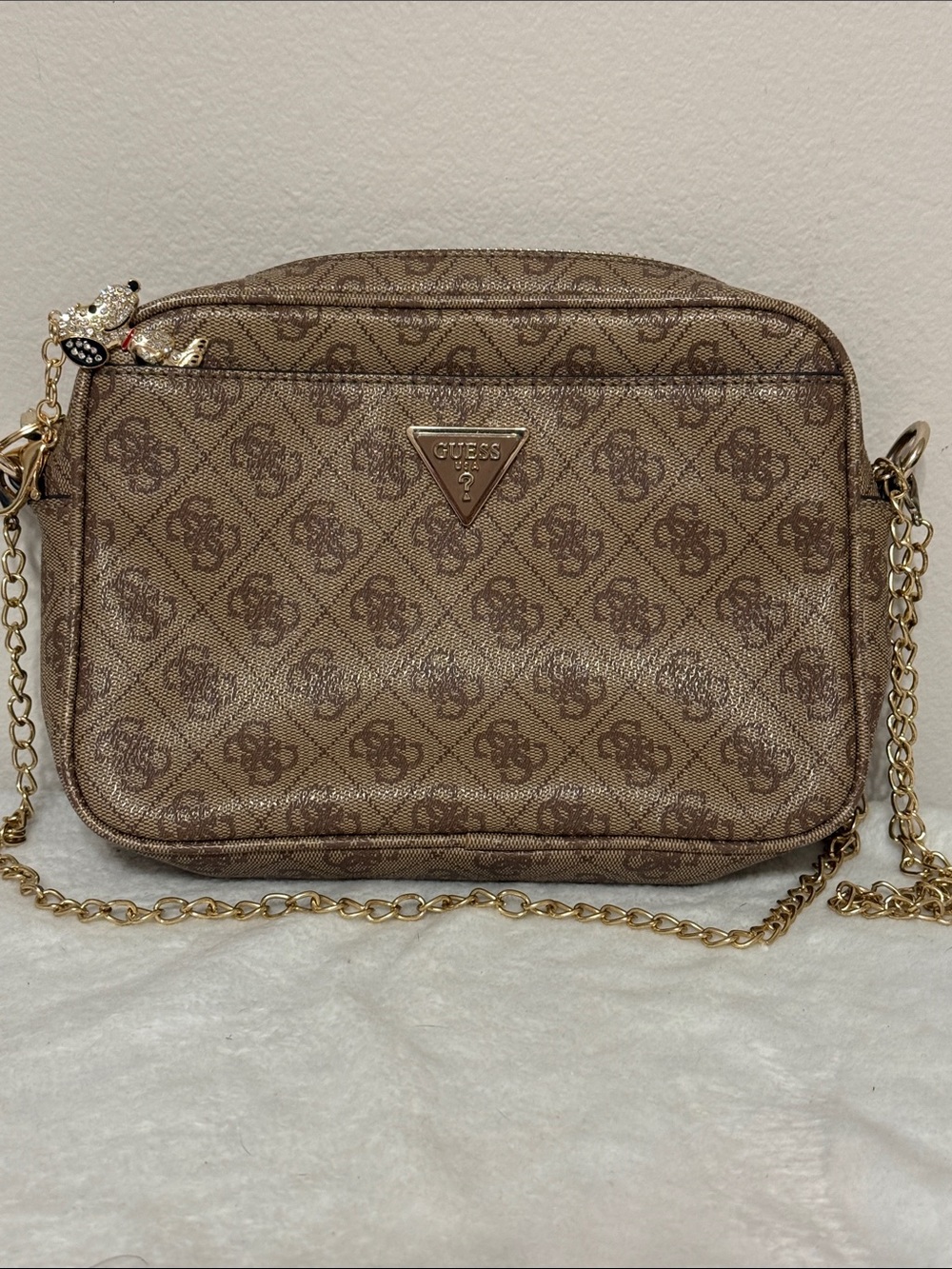 GUESS Metallic Gold-Brown Logo Crossbody Bag